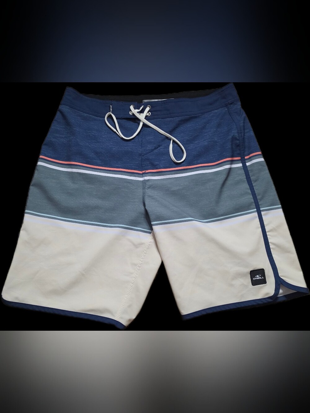 O'Neill Lennox Scallop Hyperdry Stretch Men's Navy Striped Boardshorts 33